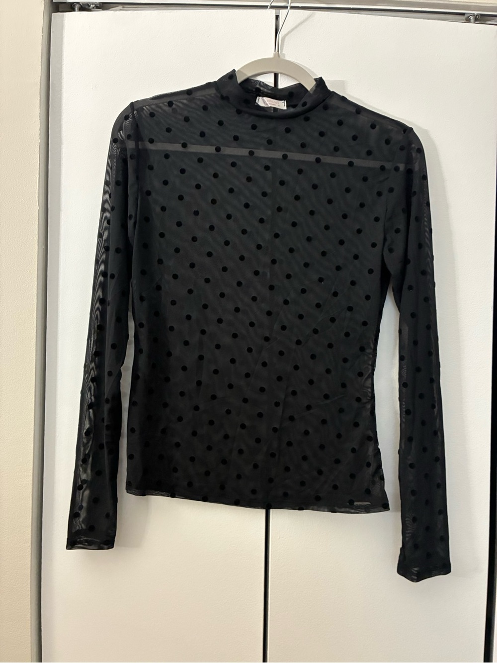 Sheer Black Polka Dot Long-Sleeve Top - Women's